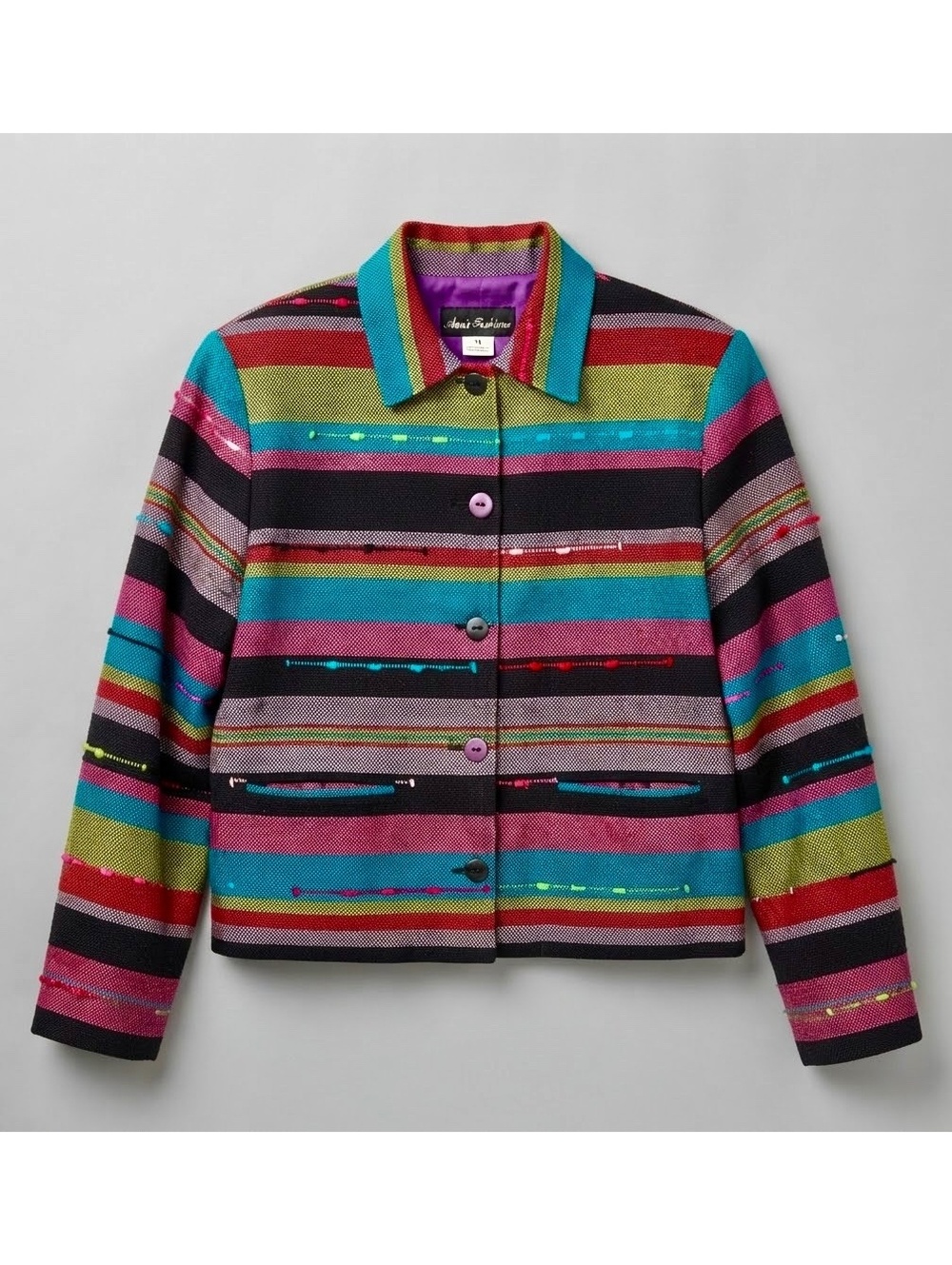 Ana's Fashions Multi-Color Striped Woven Button-Down Jacket – Size Medium